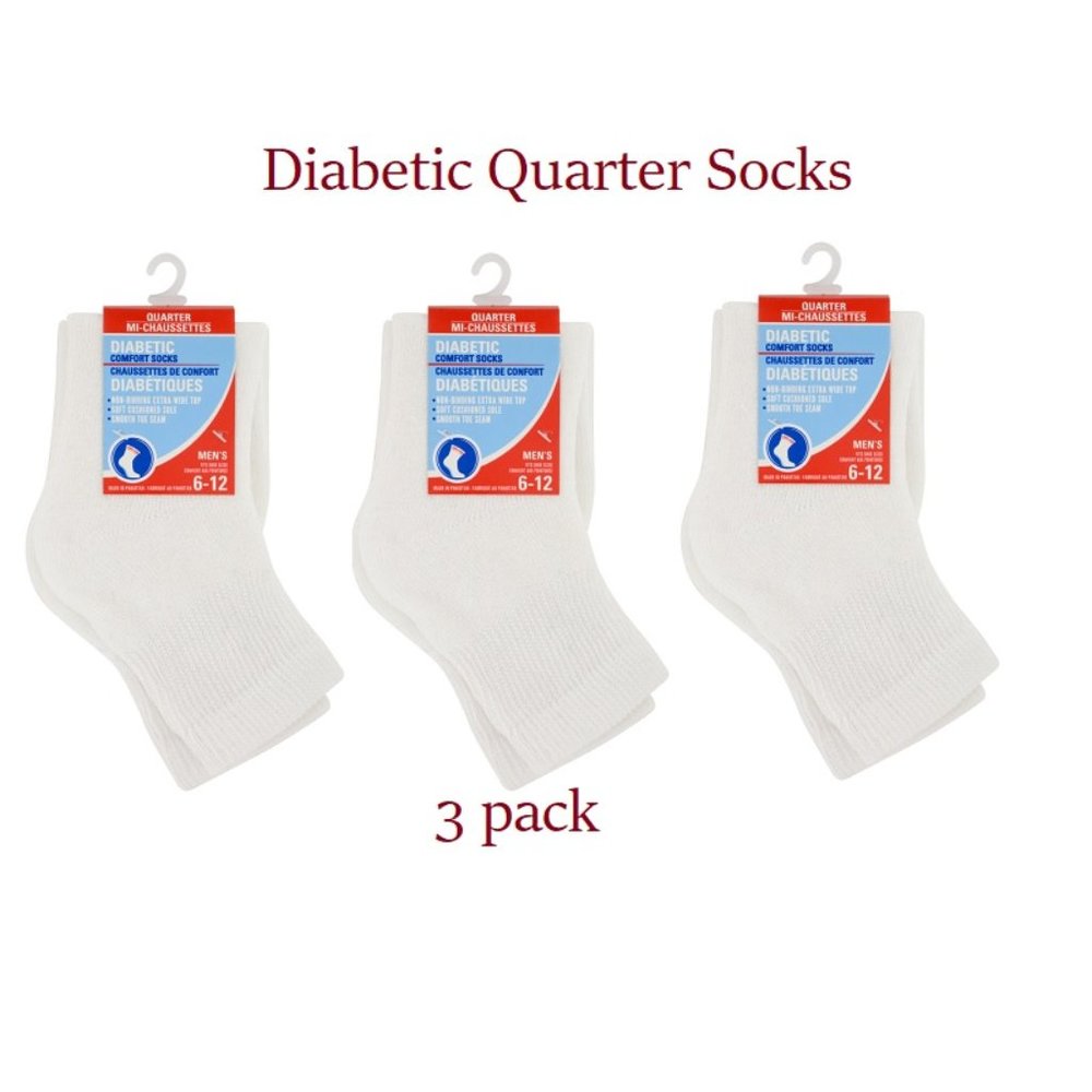 Diabetic Quarter Socks for Men - White - Set of 3